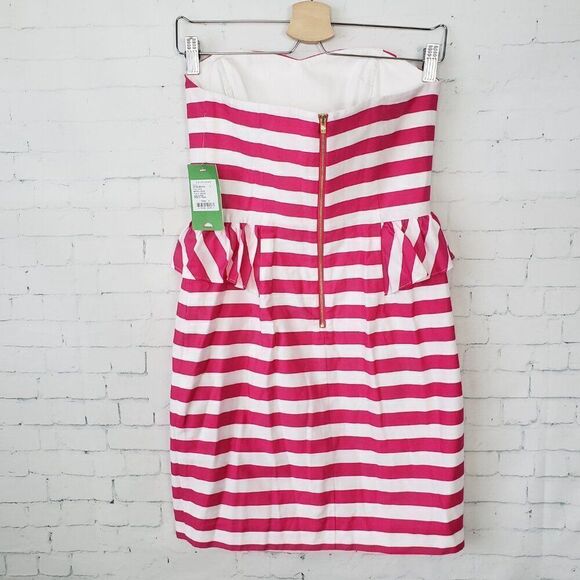 Lilly Pulitzer Maybell Dress Azalea Pink Stripe Size 2 Strapless Peplum Ruffle - Picture 5 of 9